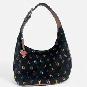 Y2K Vintage Dooney & Bourne Black Multi Colored Bag With Heart Charm